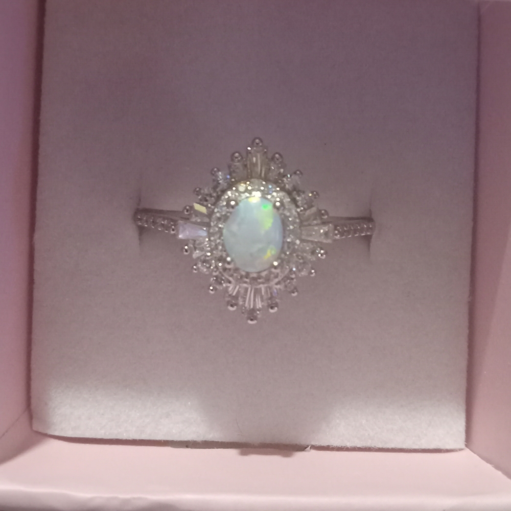 Dazzling Silver Opal Halo Ring